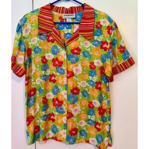 Vintage 70’s/80’s Star Fire Colorful Yellow Red Floral Patchwork Blouse 14 Large